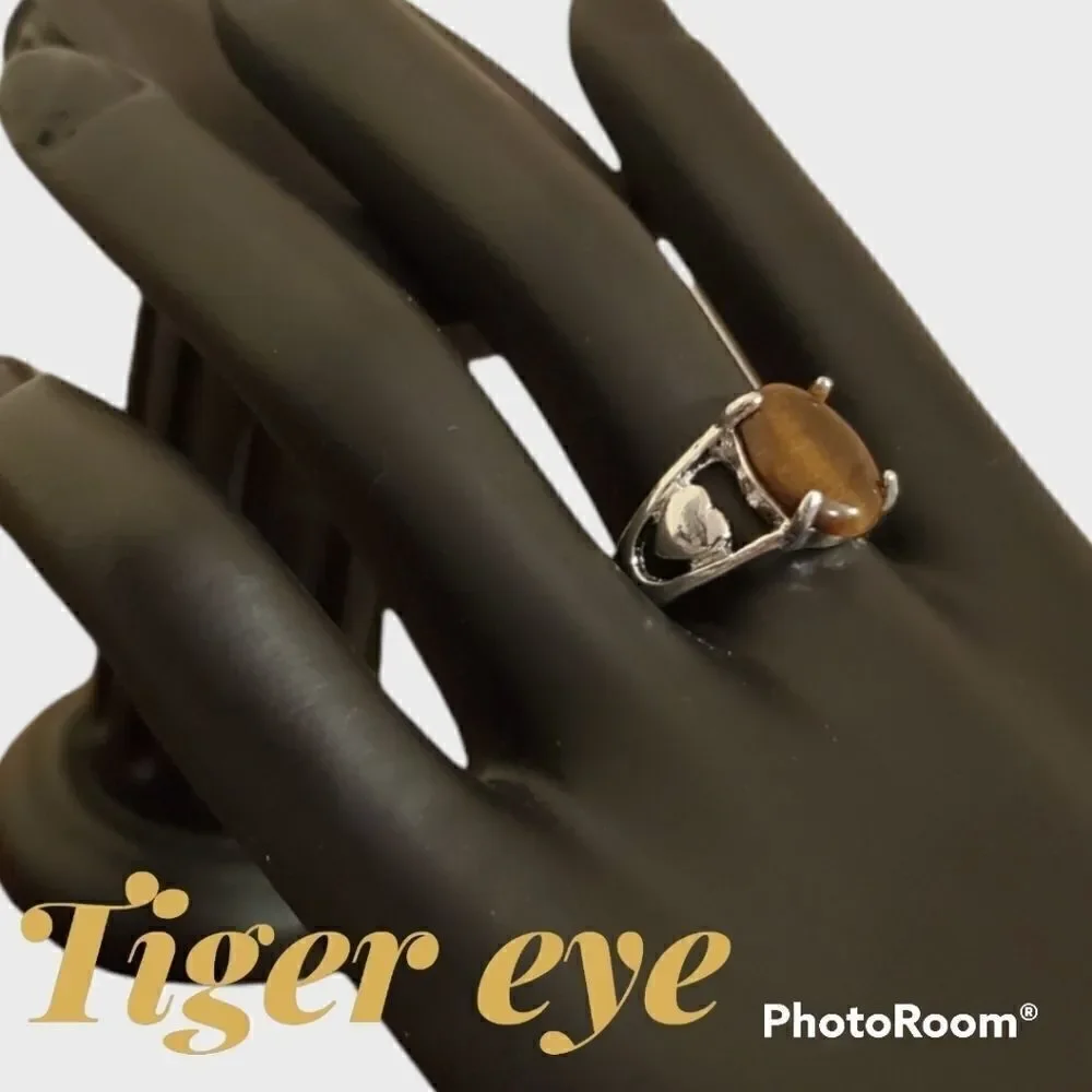 NEW TIGER EYE Heart RING SZ 8 STAINLESS STEEL